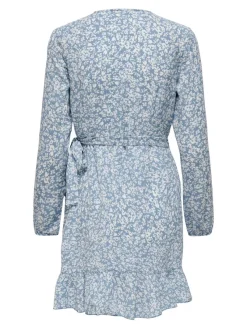 Only Kleider*ONLCARLY L/S WRAP SHORT DRESS NOOS WVN Cashmere Blue