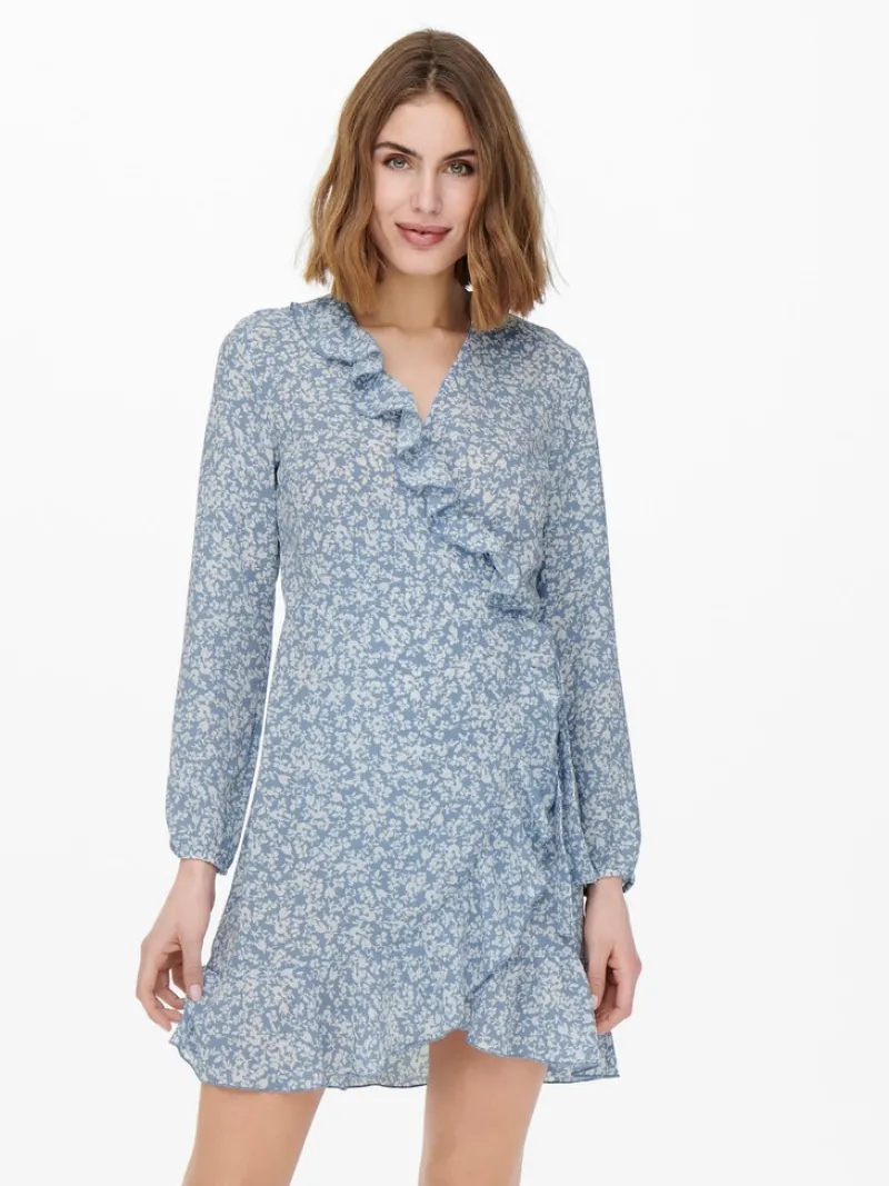 Only Kleider*ONLCARLY L/S WRAP SHORT DRESS NOOS WVN Cashmere Blue