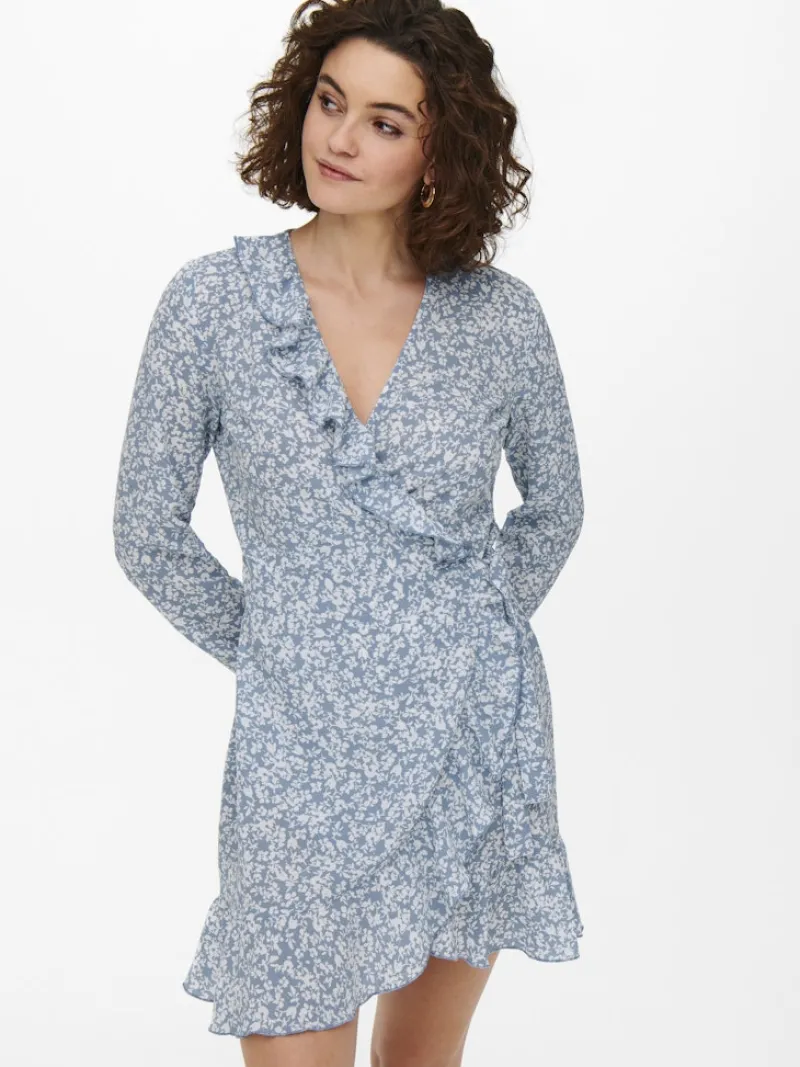 Only Kleider*ONLCARLY L/S WRAP SHORT DRESS NOOS WVN Cashmere Blue