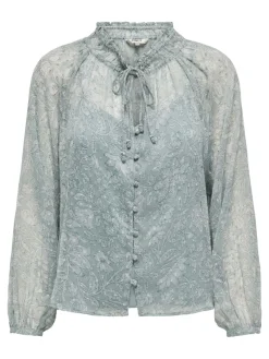 Only Blusen*ONLELIZA LIFE LS V-NECK STRING TOP WVN fog green