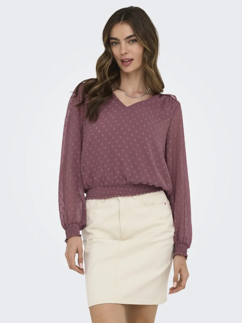Only Blusen*ONLELMIRA LIFE NEW DOBBY L/S TOP NOOS rose brown