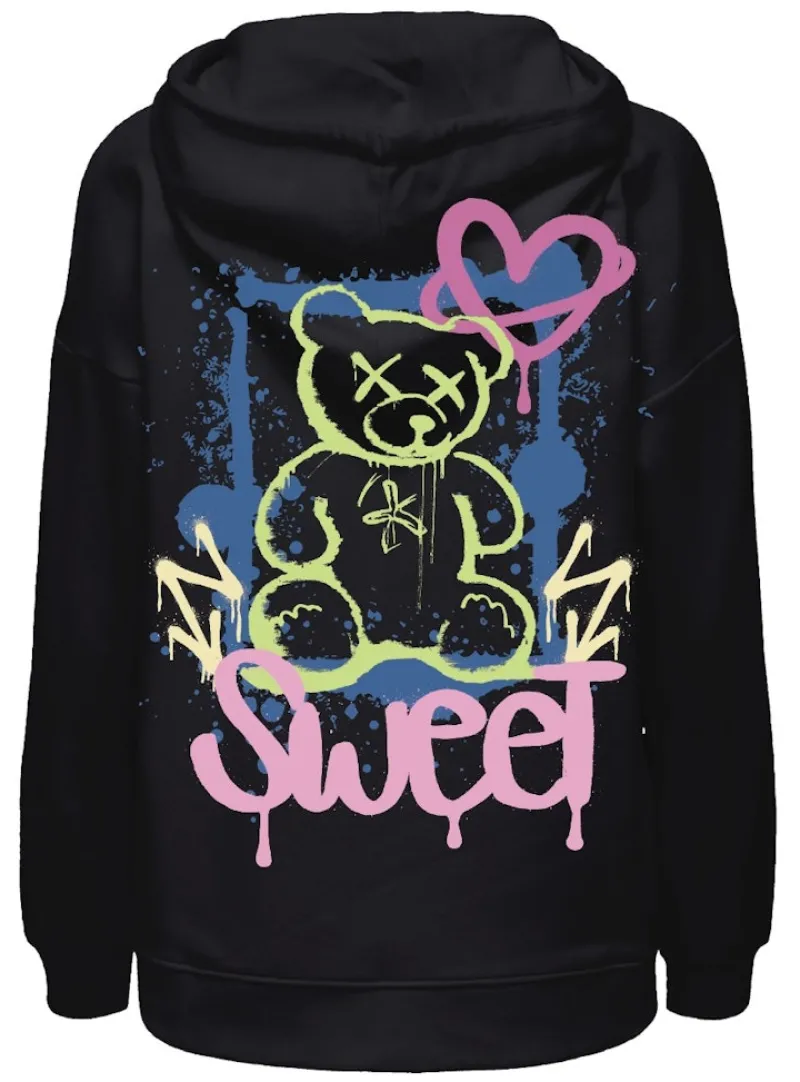 Only Pullover & Sweatshirts*ONLELODIE L/S GRAFITTI HOOD BOX SWT black4