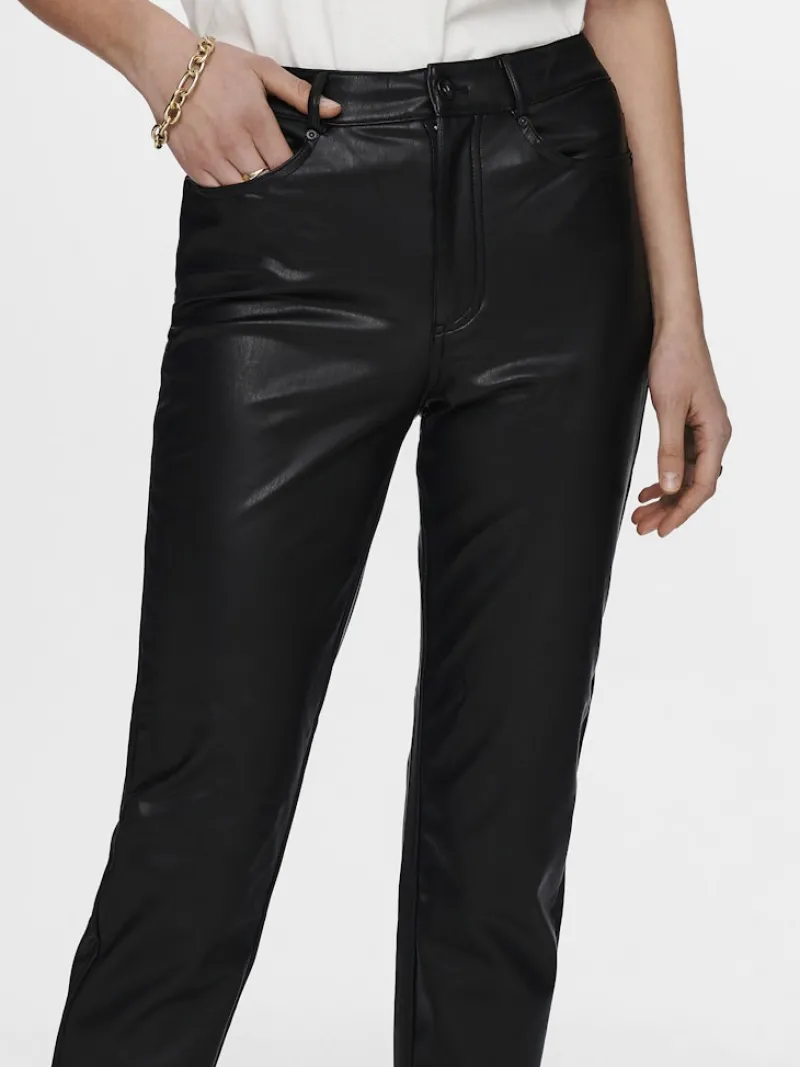 Only Hosen*ONLEMILY HW ST ANK FAUX LEATHER PNT NOOS Black