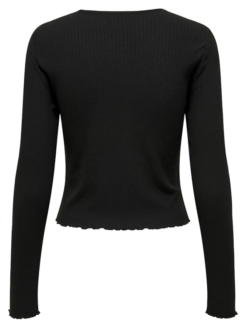 Only Shirts*ONLEMMA L/S O-NECK SHORT TOP NOOS JRS Black