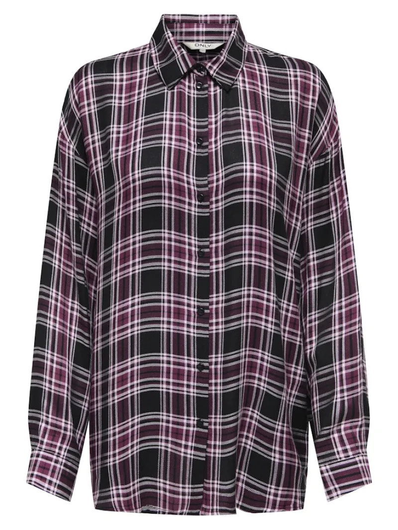 Only Blusen*ONLEVIA CHECK L/S LOOSE SHIRT WVN tawny port