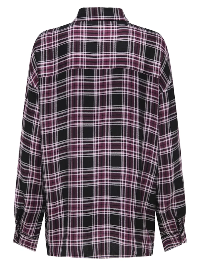 Only Blusen*ONLEVIA CHECK L/S LOOSE SHIRT WVN tawny port
