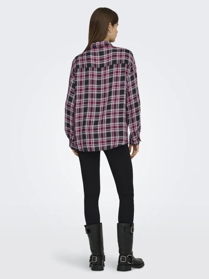 Only Blusen*ONLEVIA CHECK L/S LOOSE SHIRT WVN tawny port