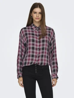 Only Blusen*ONLEVIA CHECK L/S LOOSE SHIRT WVN tawny port