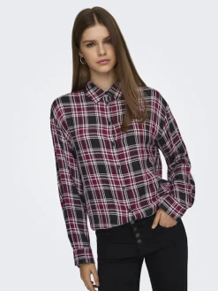 Only Blusen*ONLEVIA CHECK L/S LOOSE SHIRT WVN tawny port