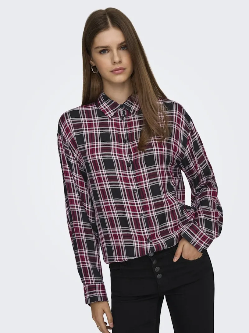 Only Blusen*ONLEVIA CHECK L/S LOOSE SHIRT WVN tawny port