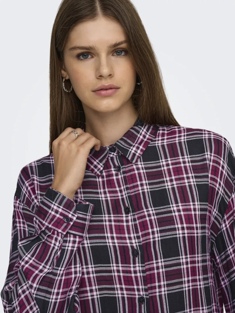 Only Blusen*ONLEVIA CHECK L/S LOOSE SHIRT WVN tawny port