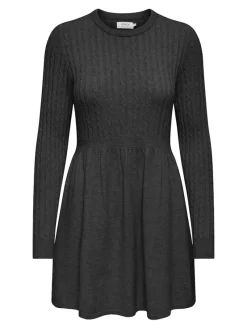 Only Kleider*ONLFIA LS CABLE DRESS CS KNT Dark Grey Melange