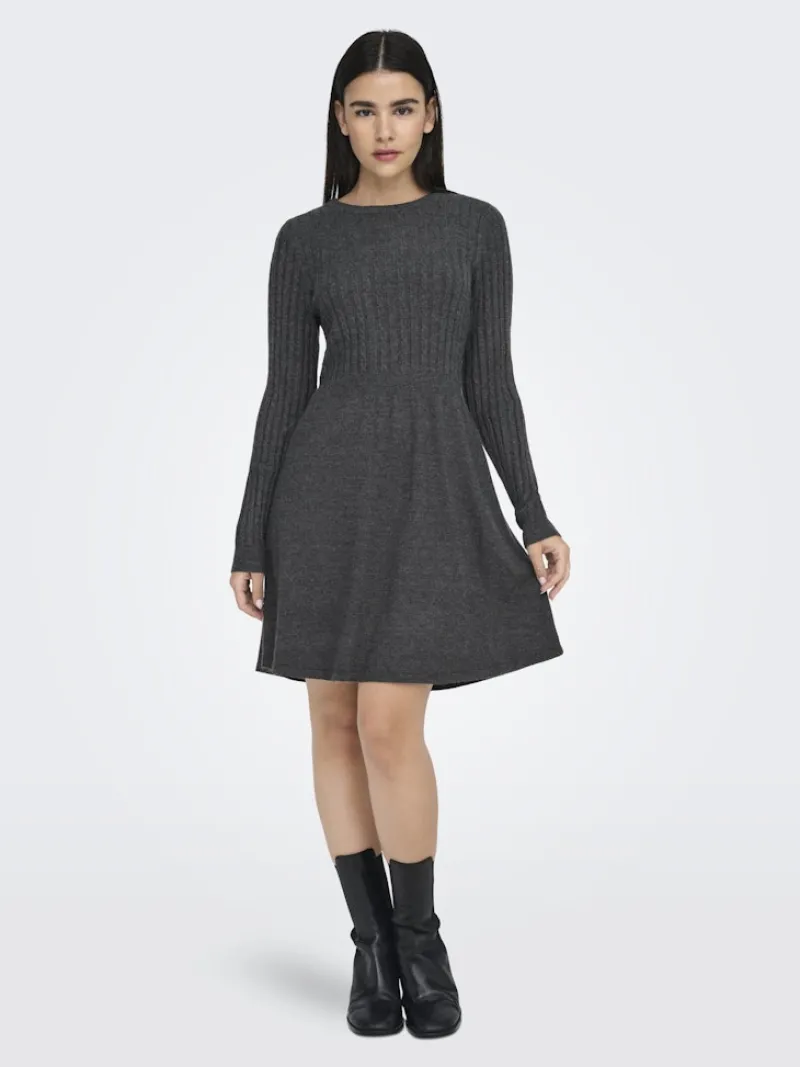 Only Kleider*ONLFIA LS CABLE DRESS CS KNT Dark Grey Melange