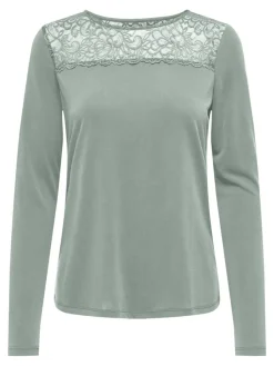 Only Shirts*ONLFREE LIFE L/S O-NECK LACE TOP JRS Aqua Gray
