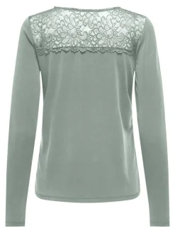 Only Shirts*ONLFREE LIFE L/S O-NECK LACE TOP JRS Aqua Gray