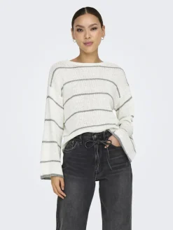 Only Pullover & Sweatshirts*ONLGEENA 7/8 STRIPE O-NECK KNT NOOS cloud dancer1