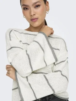 Only Pullover & Sweatshirts*ONLGEENA 7/8 STRIPE O-NECK KNT NOOS cloud dancer1