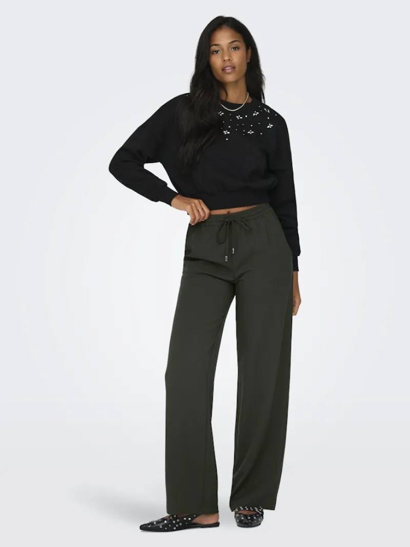 Only Hosen*ONLGINNY HW WIDE PULL-UP PANT OY PNT Black Olive