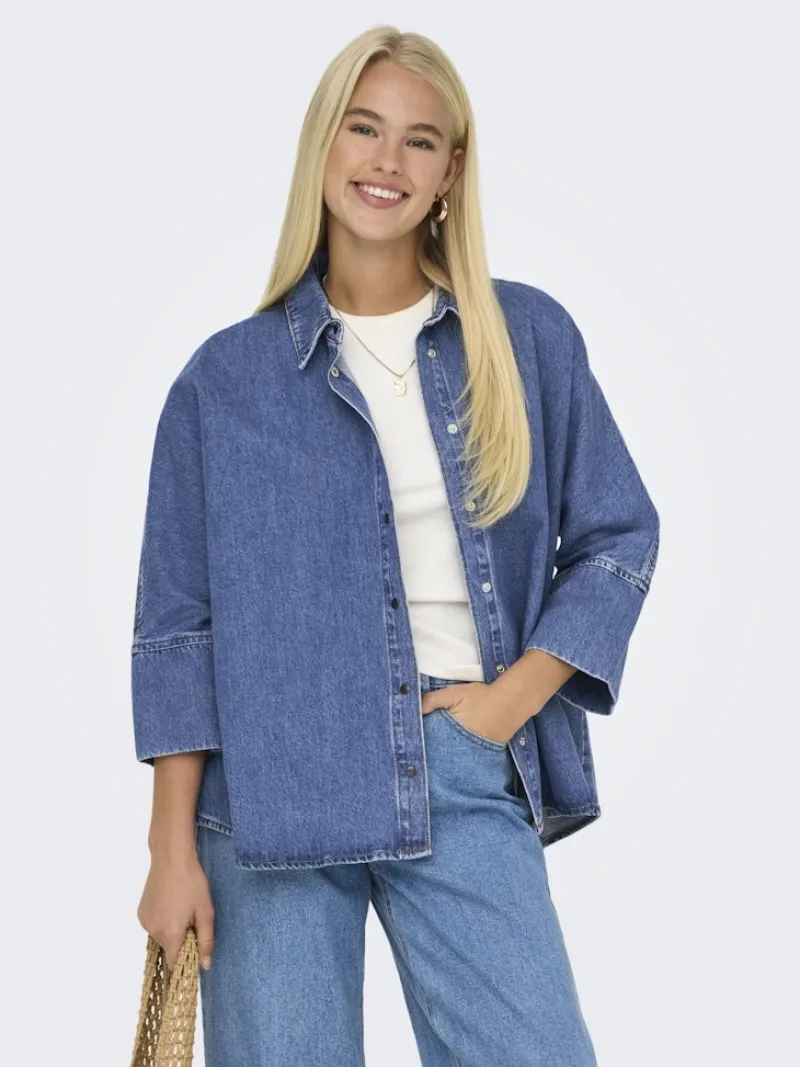 Only Blusen*ONLGRACE 3/4 DNM SHIRT CRO NOOS Medium Blue Denim
