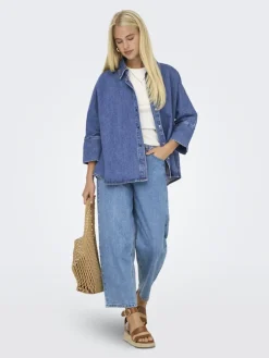 Only Blusen*ONLGRACE 3/4 DNM SHIRT CRO NOOS Medium Blue Denim