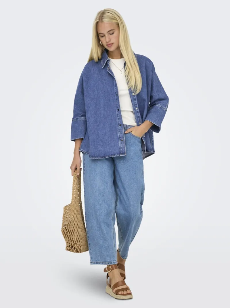 Only Blusen*ONLGRACE 3/4 DNM SHIRT CRO NOOS Medium Blue Denim