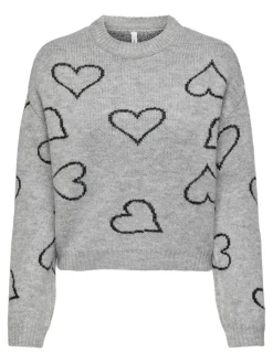 Only Pullover & Sweatshirts*ONLHAPPIE LS HEART O-NECK KNT Light Grey Melange
