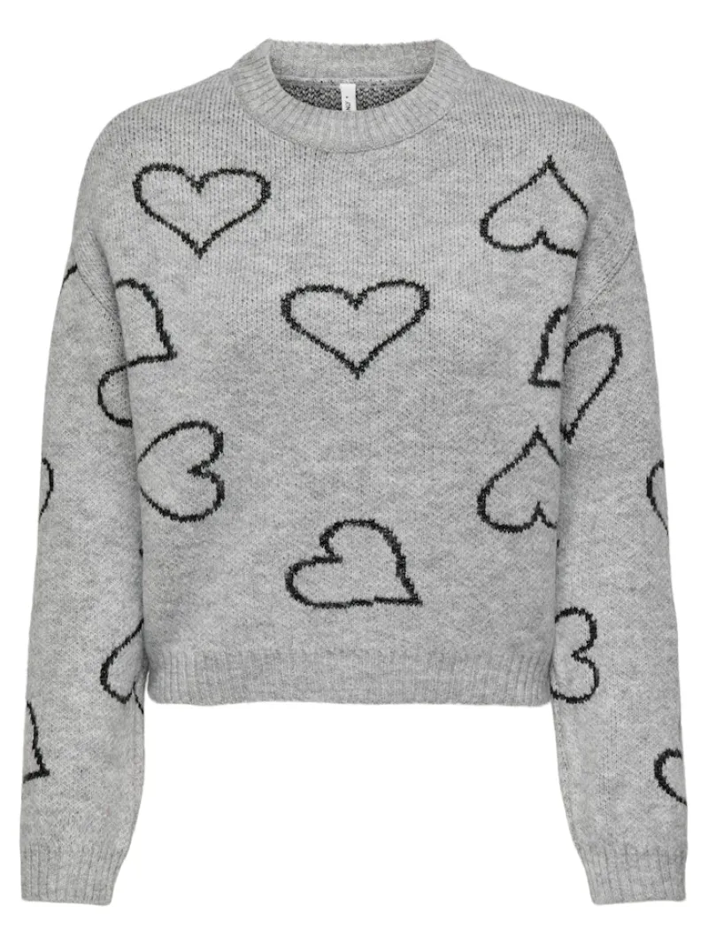 Only Pullover & Sweatshirts*ONLHAPPIE LS HEART O-NECK KNT Light Grey Melange