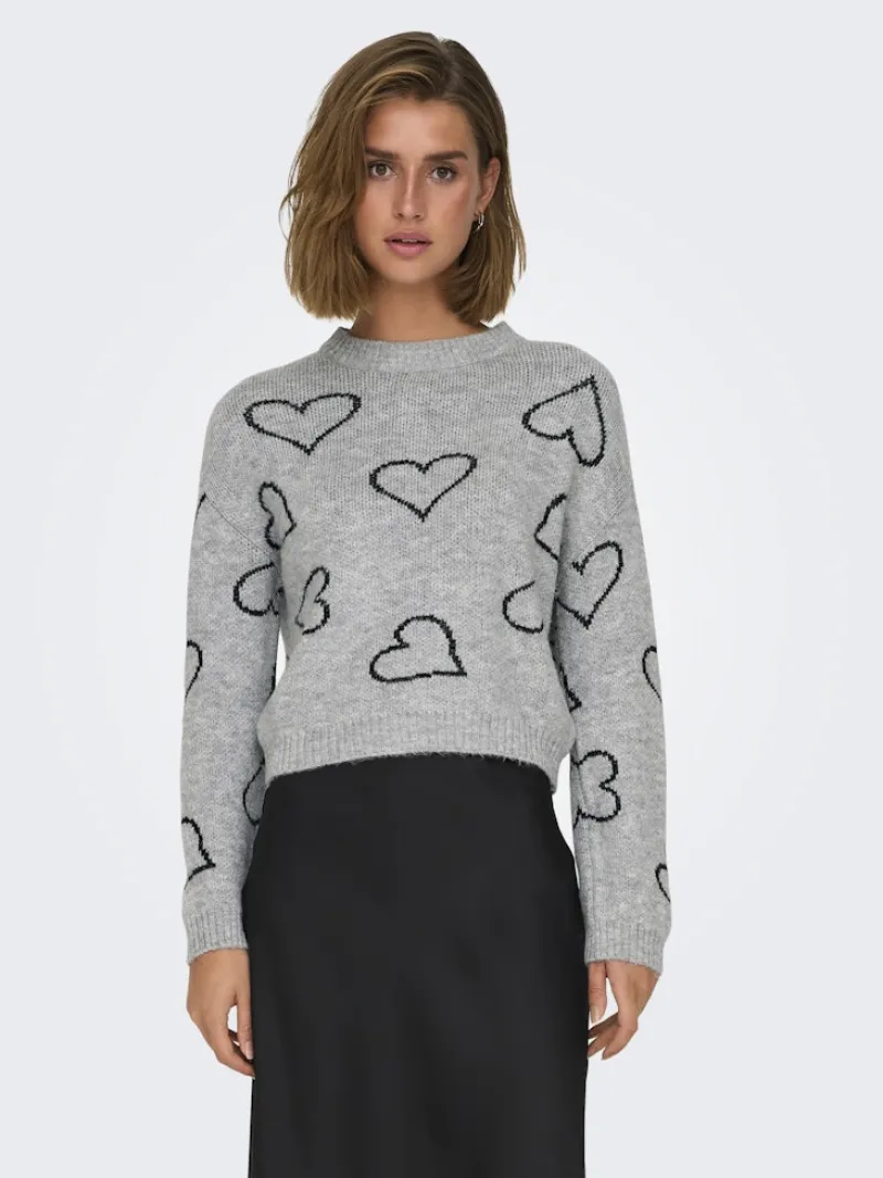Only Pullover & Sweatshirts*ONLHAPPIE LS HEART O-NECK KNT Light Grey Melange