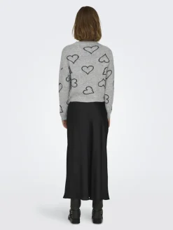 Only Pullover & Sweatshirts*ONLHAPPIE LS HEART O-NECK KNT Light Grey Melange
