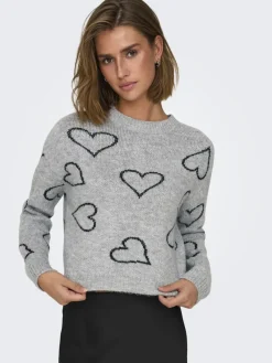Only Pullover & Sweatshirts*ONLHAPPIE LS HEART O-NECK KNT Light Grey Melange