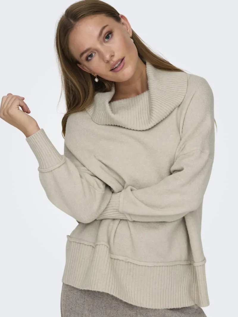 Only Pullover & Sweatshirts*ONLHAZEL LS COWLNECK RP KNT pumice stone