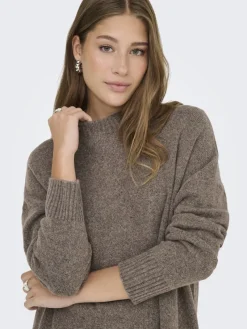 Only Pullover & Sweatshirts*ONLHAZEL LS HIGHNECK OVERS RP KNT brown lentil