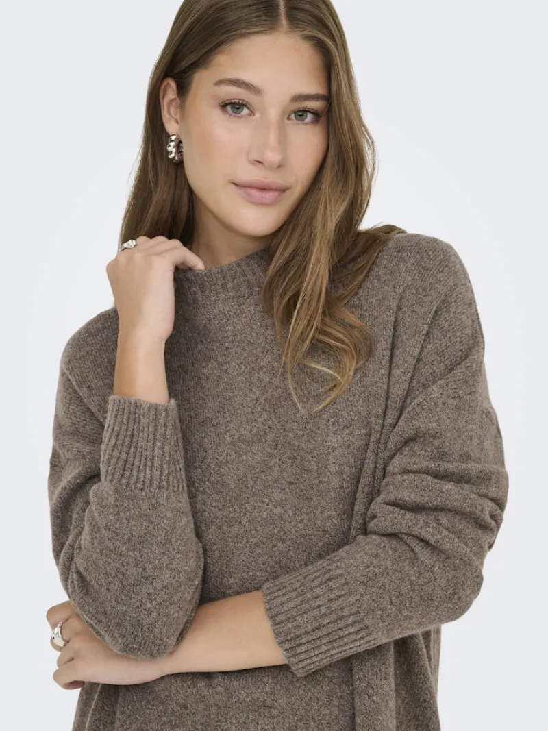 Only Pullover & Sweatshirts*ONLHAZEL LS HIGHNECK OVERS RP KNT brown lentil