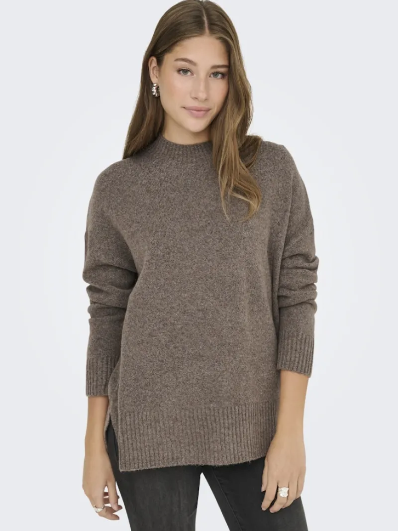 Only Pullover & Sweatshirts*ONLHAZEL LS HIGHNECK OVERS RP KNT brown lentil