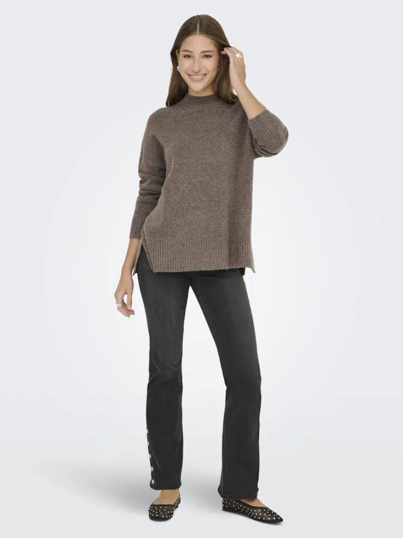 Only Pullover & Sweatshirts*ONLHAZEL LS HIGHNECK OVERS RP KNT brown lentil