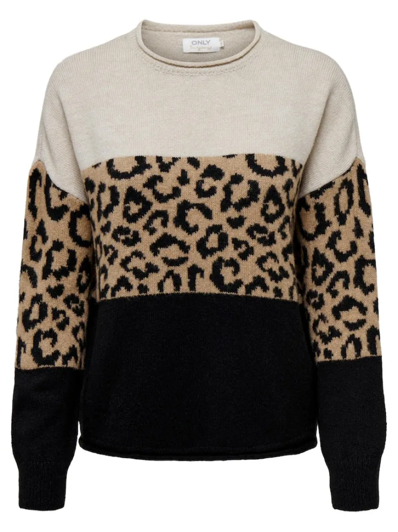 Only Pullover & Sweatshirts*ONLJADE ANIMAL LS O-NECK KNT NOOS moonbeam