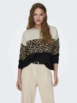 Only Pullover & Sweatshirts*ONLJADE ANIMAL LS O-NECK KNT NOOS moonbeam