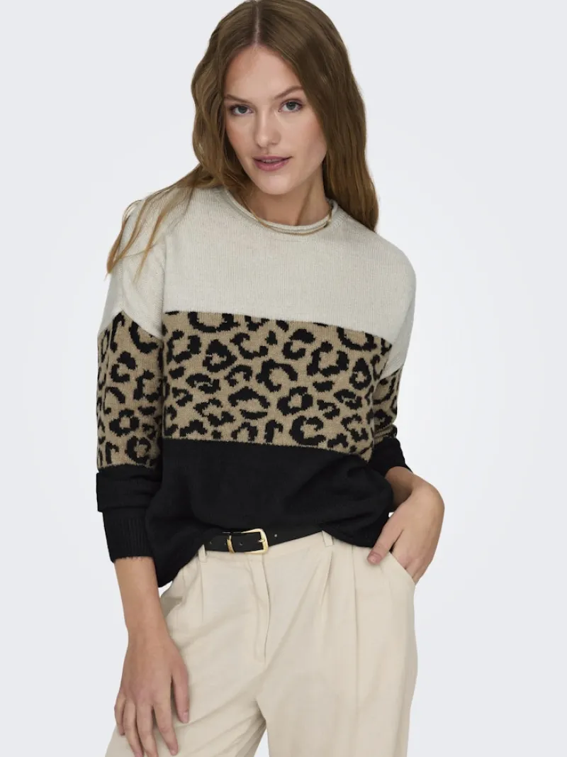 Only Pullover & Sweatshirts*ONLJADE ANIMAL LS O-NECK KNT NOOS moonbeam