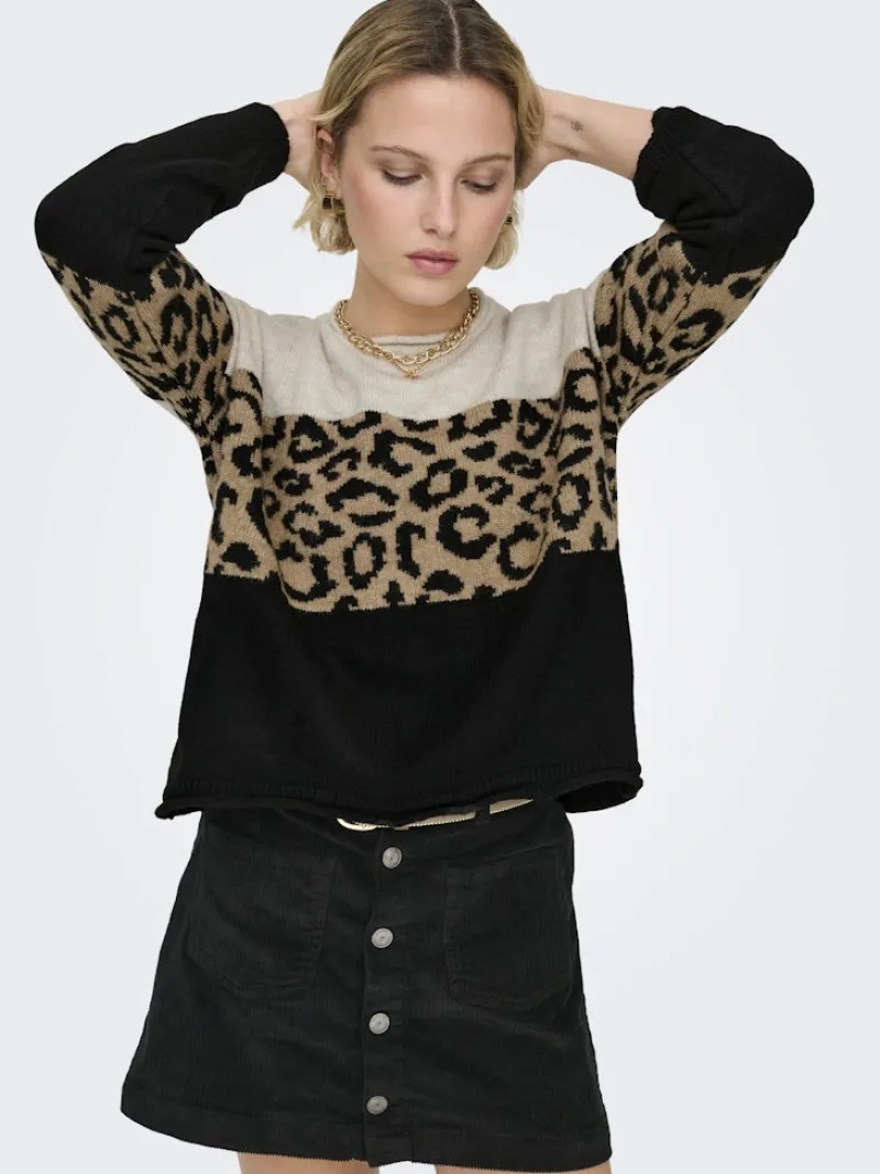 Only Pullover & Sweatshirts*ONLJADE ANIMAL LS O-NECK KNT NOOS moonbeam
