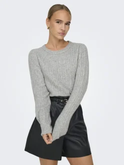 Only Pullover & Sweatshirts*ONLJEANETT LIFE L/S RIB O-NECK CC KNT Light Grey Melange