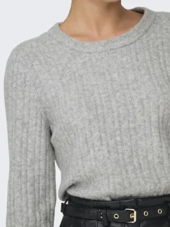 Only Pullover & Sweatshirts*ONLJEANETT LIFE L/S RIB O-NECK CC KNT Light Grey Melange