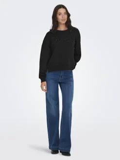 Only Pullover & Sweatshirts*ONLJENNA L/S O-NECK EMB. BOX SWT Black