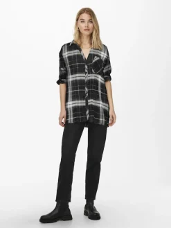 Only Blusen*ONLKAROLINA L/S SHIRT NOOS WVN Black-BLACK-CLOUD DANCER