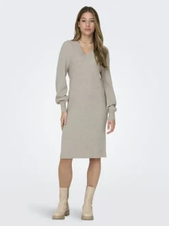 Only Kleider*ONLKATIA LIFE LS V-NECK DRESS KNT Mocha Meringue