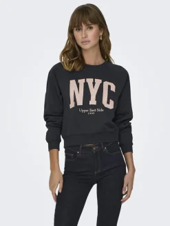 Only Pullover & Sweatshirts*ONLLANEY L/S NEW YORK O-NECK BOX SWT Black