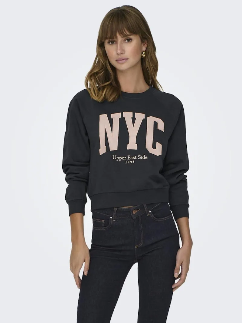 Only Pullover & Sweatshirts*ONLLANEY L/S NEW YORK O-NECK BOX SWT Black