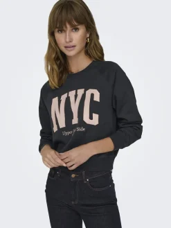 Only Pullover & Sweatshirts*ONLLANEY L/S NEW YORK O-NECK BOX SWT Black