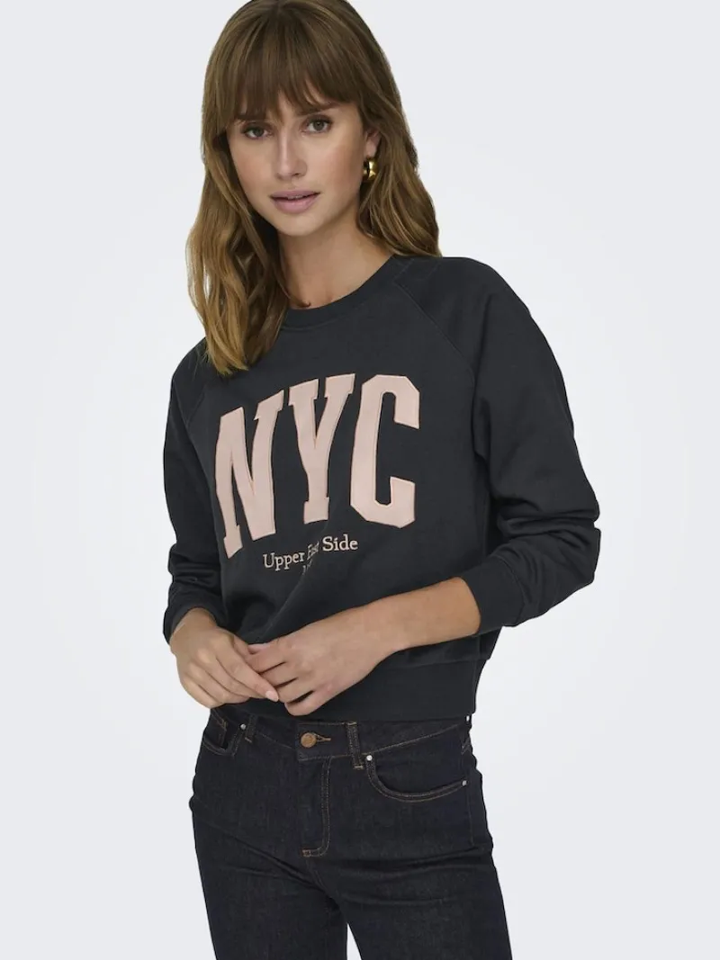 Only Pullover & Sweatshirts*ONLLANEY L/S NEW YORK O-NECK BOX SWT Black