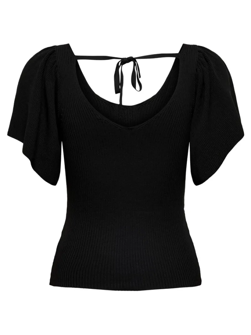 Only Shirts*ONLLEELO S/S BACK PULLOVER KNT NOOS Black