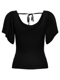 Only Shirts*ONLLEELO S/S BACK PULLOVER KNT NOOS Black